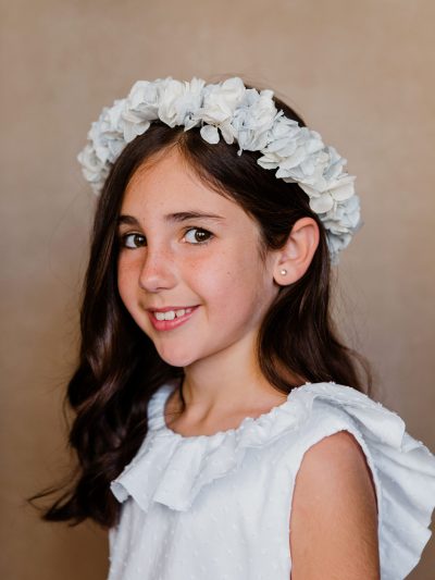 Corona de flores preservadas niña - Hortensias - Camomile Bouquet