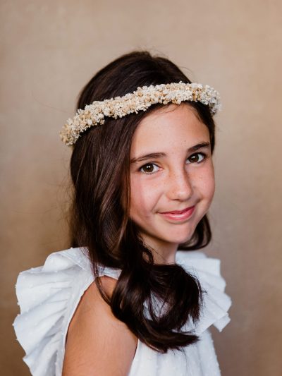 Corona de flores preservadas niña - Paniculata - Camomile Bouquet