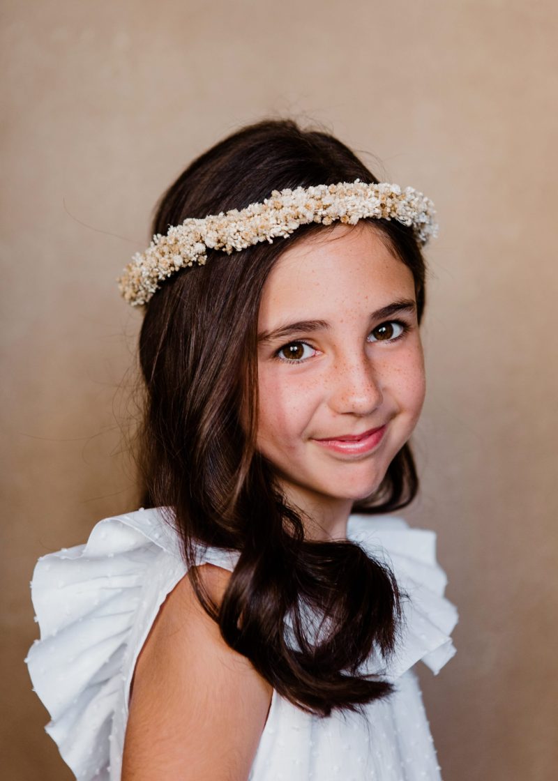 Corona de flores preservadas niña - Paniculata - Camomile Bouquet