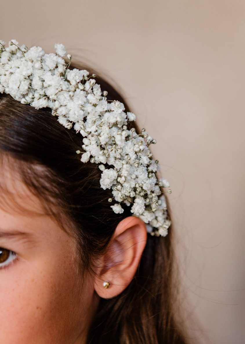 Diadema y corona de paniculata fresca niña - Camomile Bouquet (4)-min